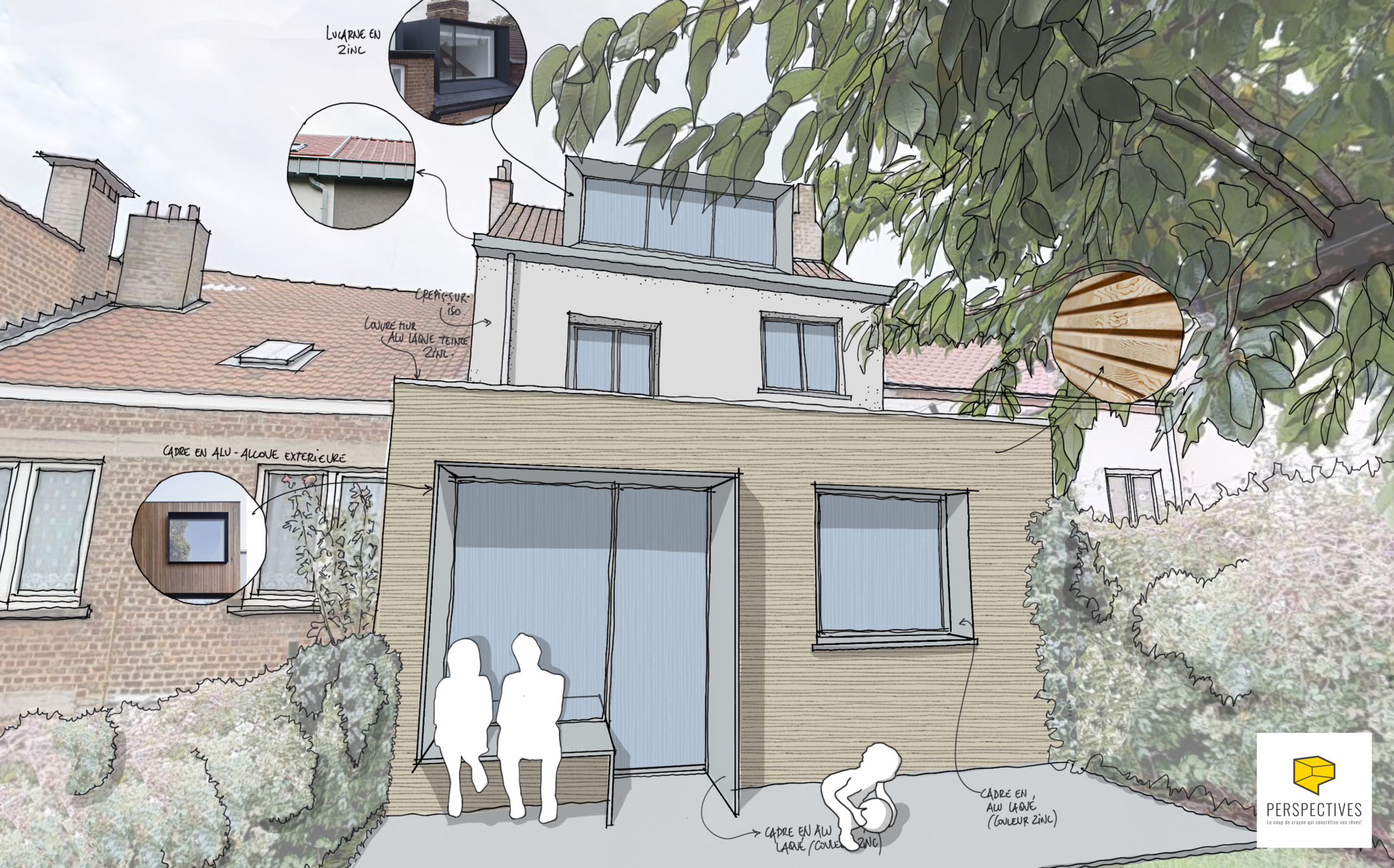rénovation maison façade bois lucarne zinc chien assis architecte Hélène Nicodème